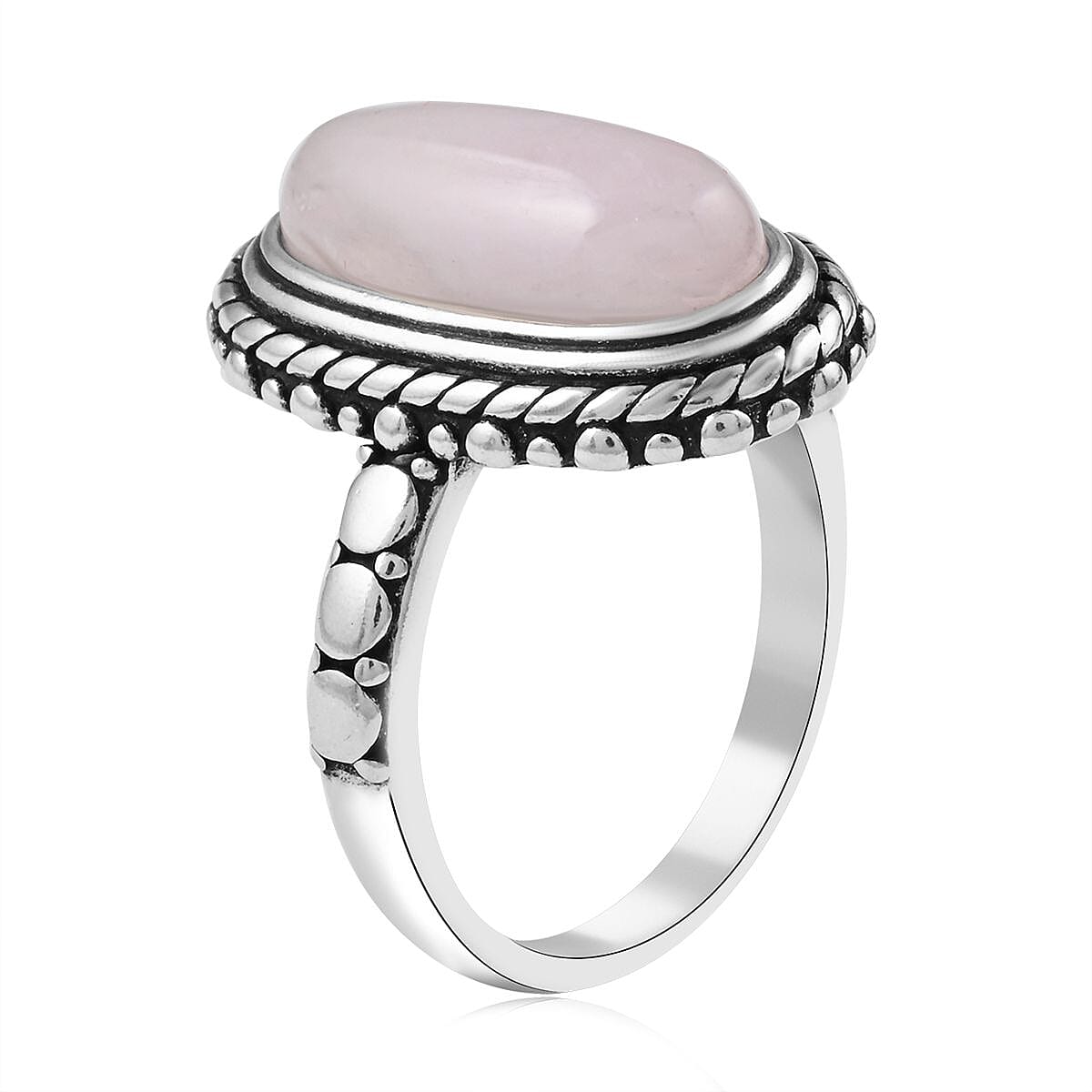 Marropino Morganite Oval Ring in Black Oxidized Silvertone (Size 10.0) 5.50 ctw