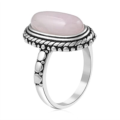 Marropino Morganite Oval Ring in Black Oxidized Silvertone (Size 10.0) 5.50 ctw