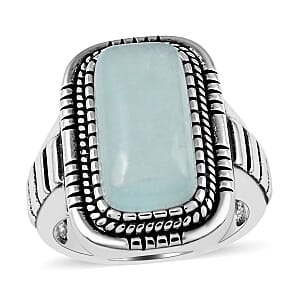 Aquamarine Cushion Ring in Black Oxidized Silvertone (Size 11.0) 5.80 ctw