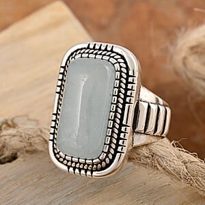 Aquamarine Cushion Ring in Black Oxidized Silvertone (Size 11.0) 5.80 ctw