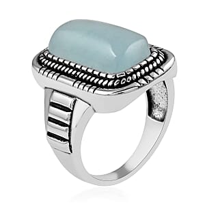 Aquamarine Cushion Ring in Black Oxidized Silvertone (Size 11.0) 5.80 ctw