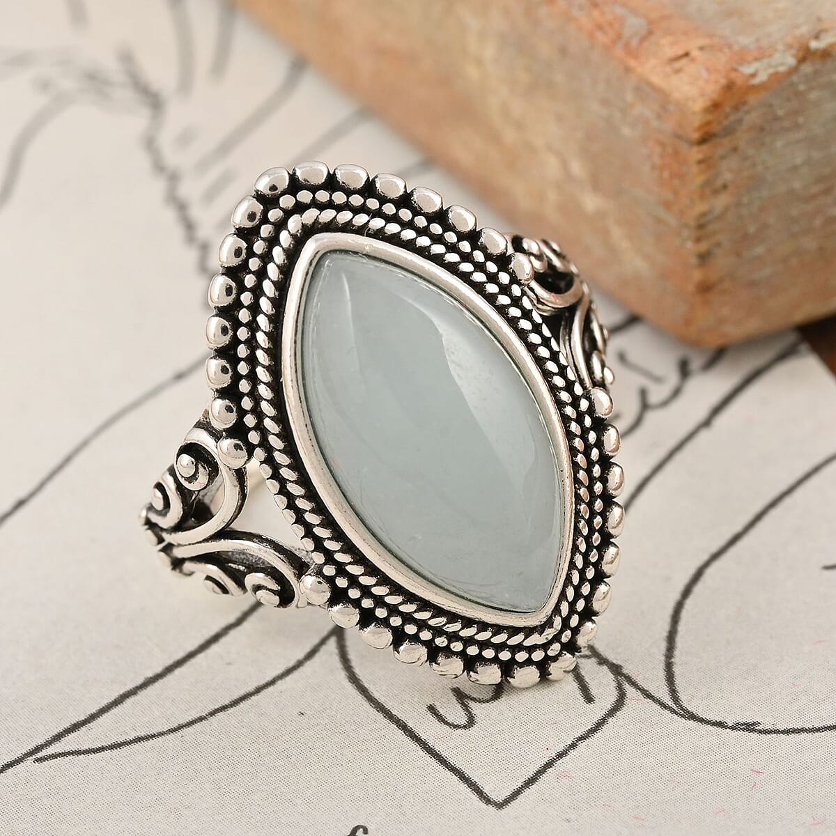Aquamarine Marquee Ring in Black Oxidized Silvertone (Size 7.0) 5.50 ctw image number 1