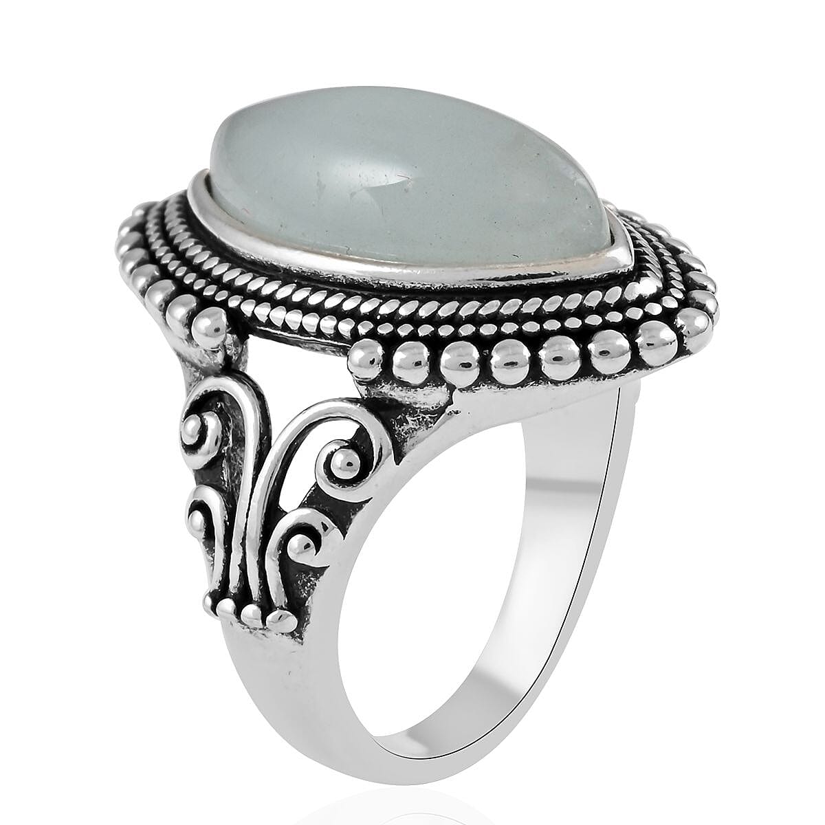 Aquamarine Marquee Ring in Black Oxidized Silvertone (Size 7.0) 5.50 ctw image number 3