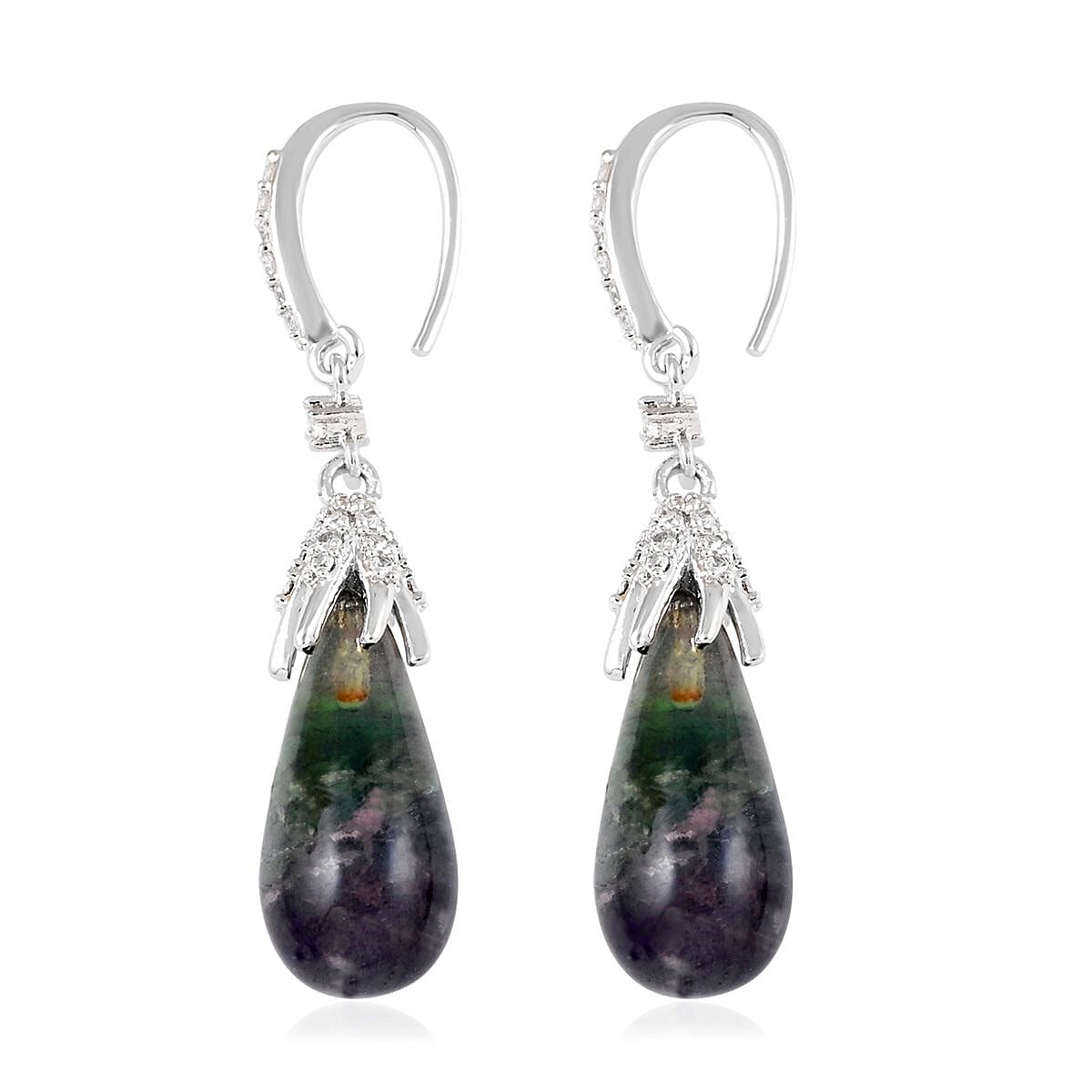 Multi Fluorite and Natural White Zircon Earrings in Rhodium Over Stainless Steel 25.00 ctw image number 3