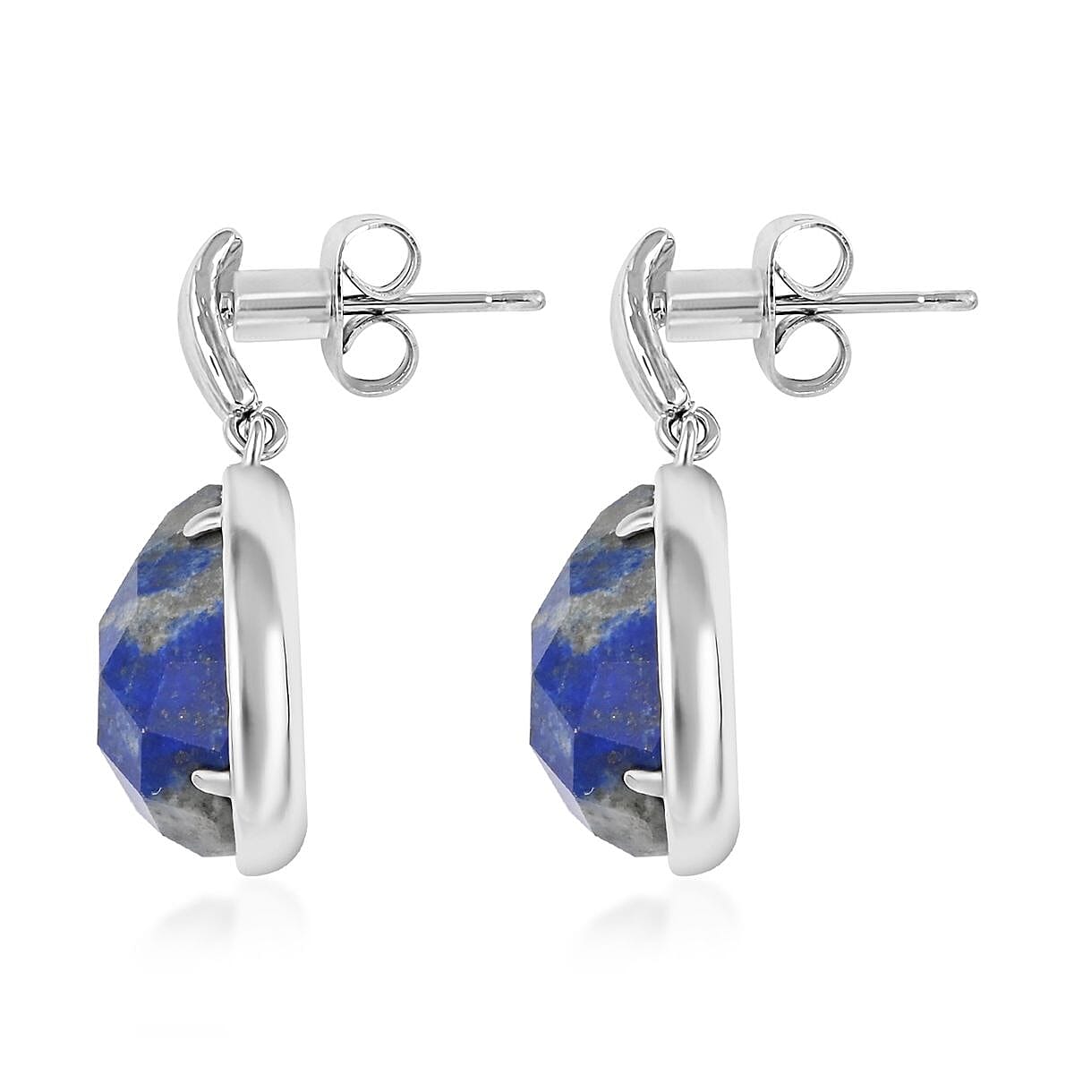 Lapis Lazuli Earrings in Rhodium Over Stainless Steel 16.00 ctw image number 3
