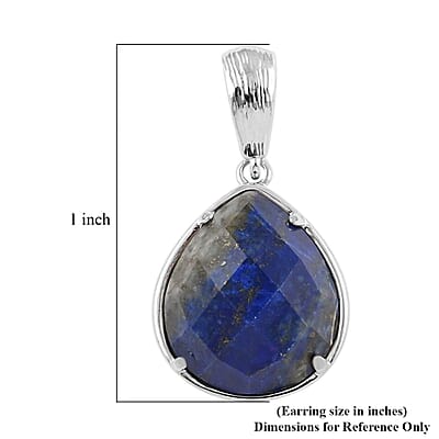 Lapis Lazuli Earrings in Rhodium Over Stainless Steel 16.00 ctw