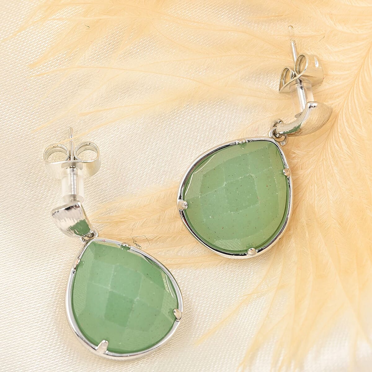 Green Aventurine Earrings in Rhodium Over Stainless Steel 17.00 ctw image number 1