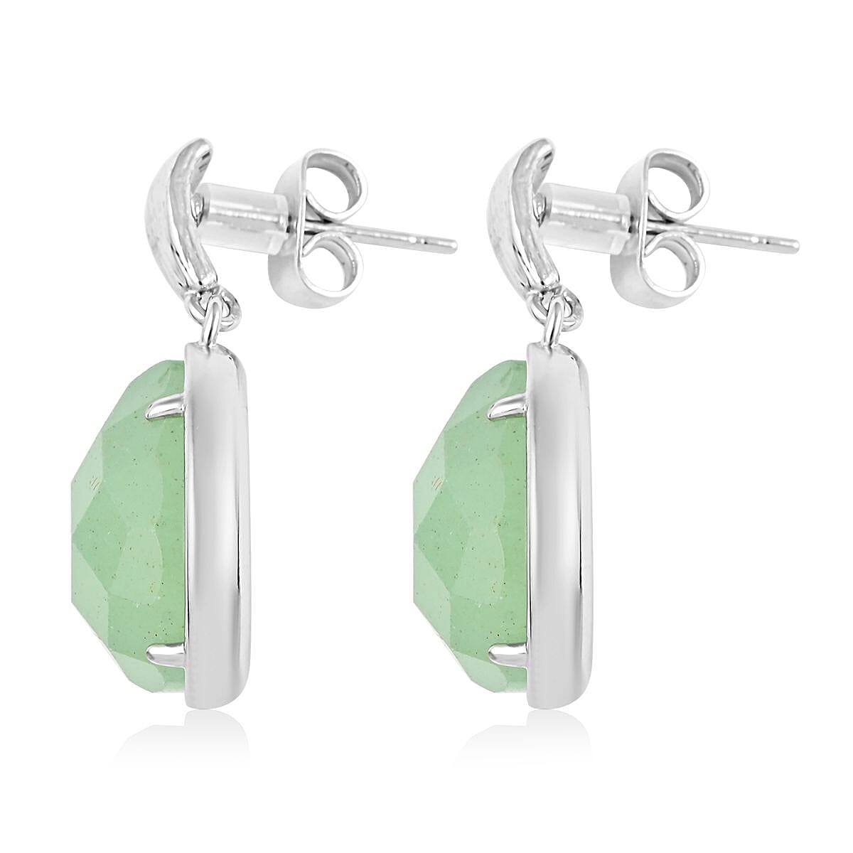 Green Aventurine Earrings in Rhodium Over Stainless Steel 17.00 ctw image number 3