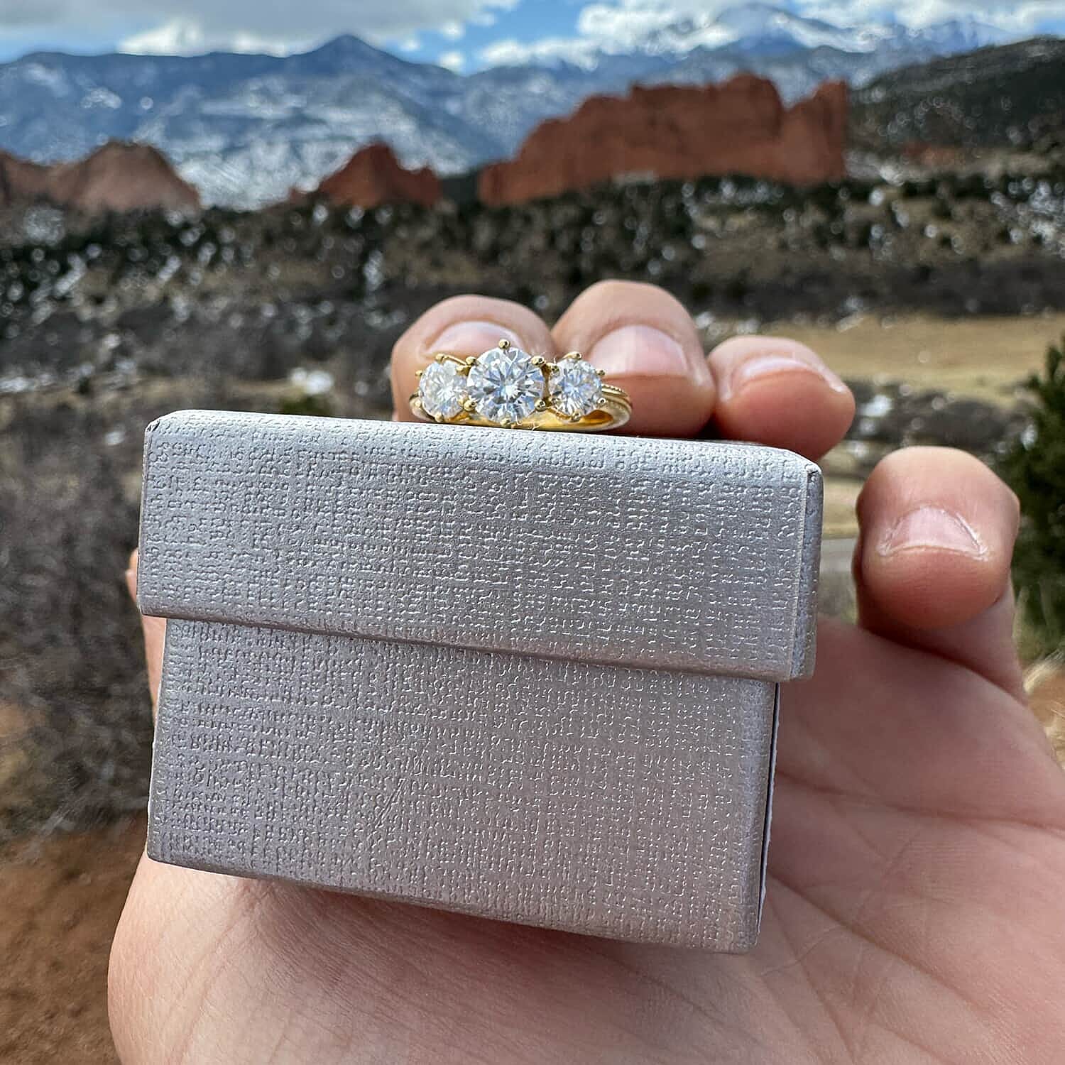 Moissanite 3 Stone Ring in Platinum Over Sterling Silver 1.75 ctw