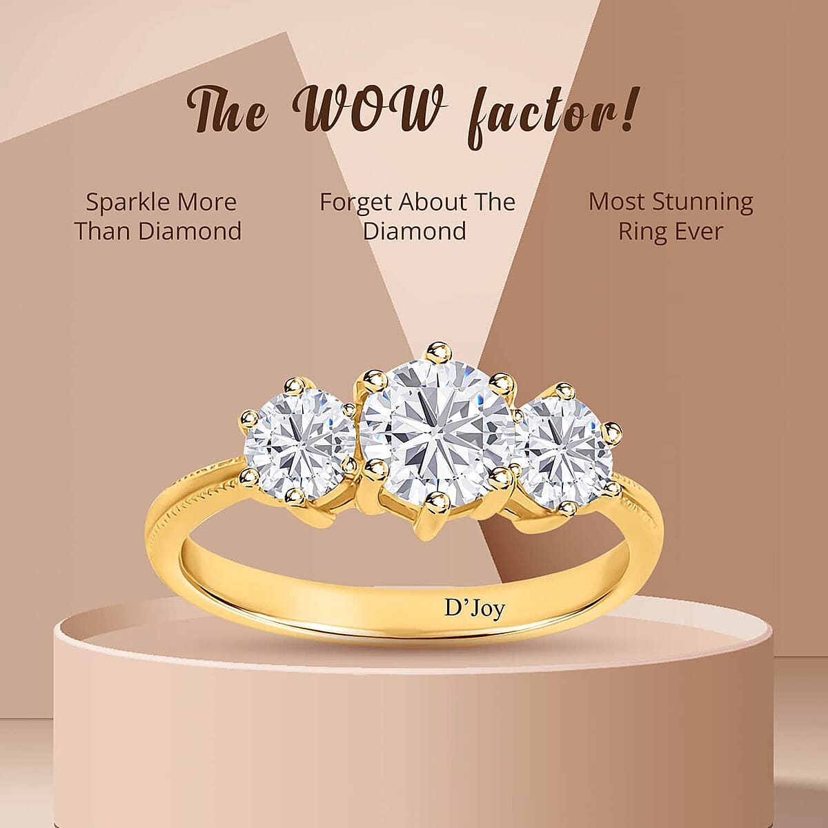 Heart and Arrows Cut Moissanite 1.75 ctw Trilogy Ring in Vermeil YG Over Sterling Silver, Three Stone Engagement Ring For Women (Size 6.0) image number 4