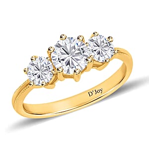 Heart and Arrows Cut Moissanite 1.75 ctw Trilogy Ring in Vermeil YG Over Sterling Silver, Three Stone Engagement Ring For Women (Size 9.0)
