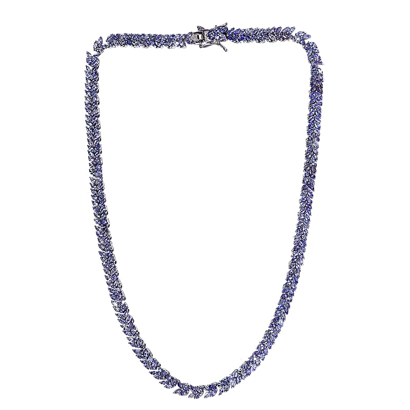 Karis Tanzanite Necklace in Platinum Bond, Double Row Necklace, Tanzanite Jewelry 20.50 ctw (18 Inches)