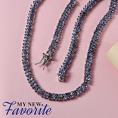 Karis Tanzanite Necklace in Platinum Bond, Double Row Necklace, Tanzanite Jewelry 20.50 ctw (18 Inches)