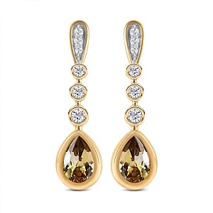 Natural Golden Tanzanite and White Zircon Dangling 1.83 ctw Earrings in Vermeil YG Over Sterling Silver