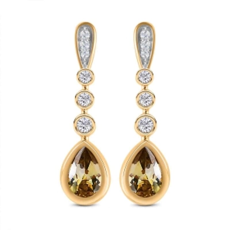 Natural Golden Tanzanite and White Zircon Dangling 1.83 ctw Earrings in Vermeil YG Over Sterling Silver