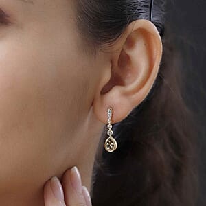 Natural Golden Tanzanite and White Zircon Dangling 1.83 ctw Earrings in Vermeil YG Over Sterling Silver