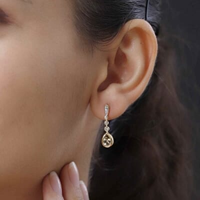 Natural Golden Tanzanite and White Zircon Dangling 1.83 ctw Earrings in Vermeil YG Over Sterling Silver