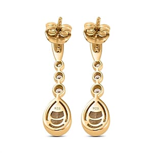 Natural Golden Tanzanite and White Zircon Dangling 1.83 ctw Earrings in Vermeil YG Over Sterling Silver