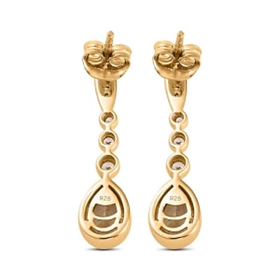 Natural Golden Tanzanite and White Zircon Dangling 1.83 ctw Earrings in Vermeil YG Over Sterling Silver