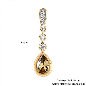Natural Golden Tanzanite and White Zircon Dangling 1.83 ctw Earrings in Vermeil YG Over Sterling Silver
