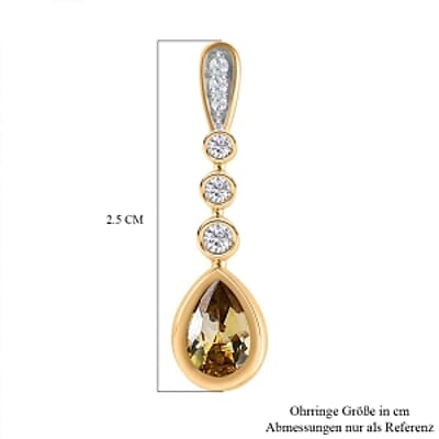 Natural Golden Tanzanite and White Zircon Dangling 1.83 ctw Earrings in Vermeil YG Over Sterling Silver