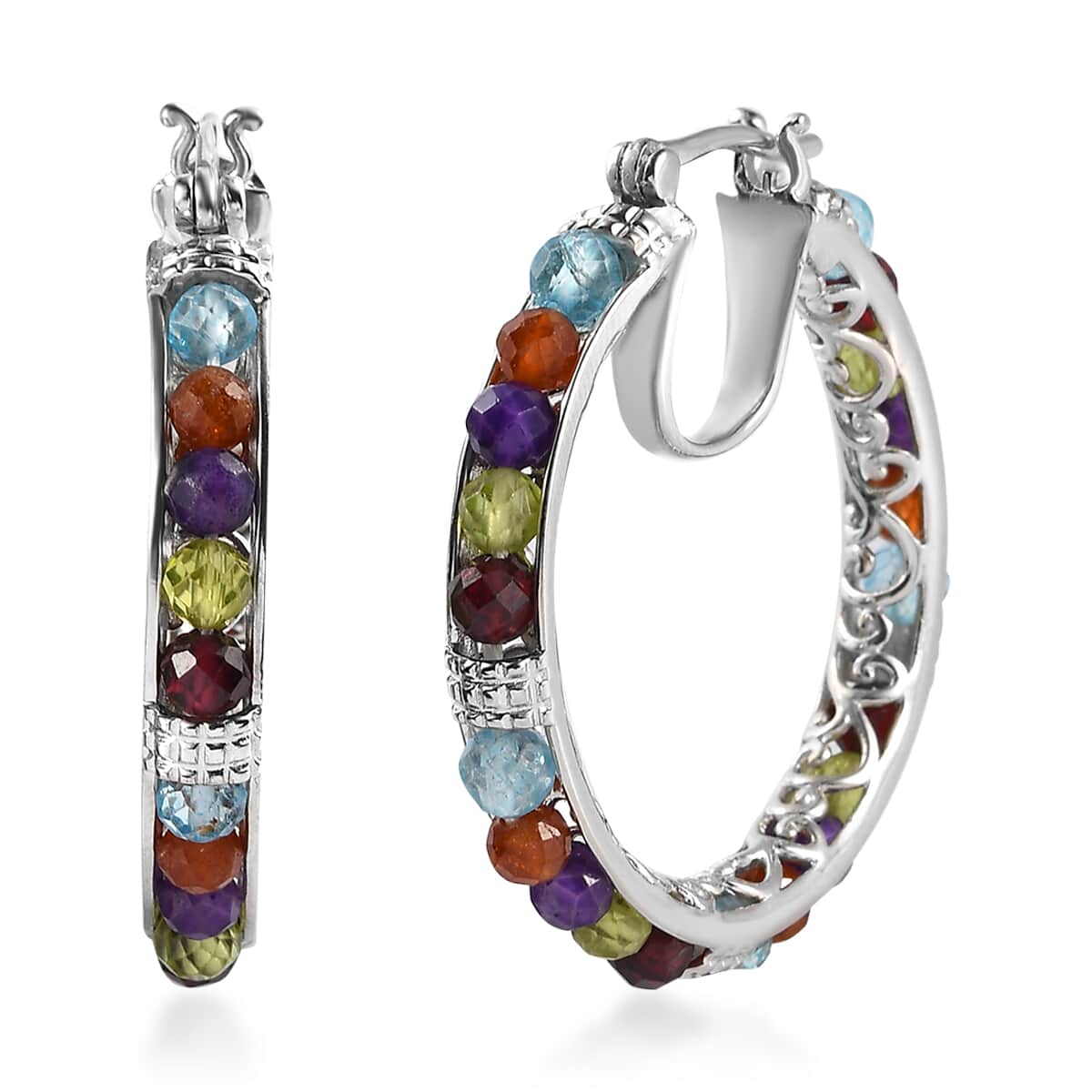 Karis Multi Gemstone Hoop Earrings in Platinum Bond 17.00 ctw image number 0