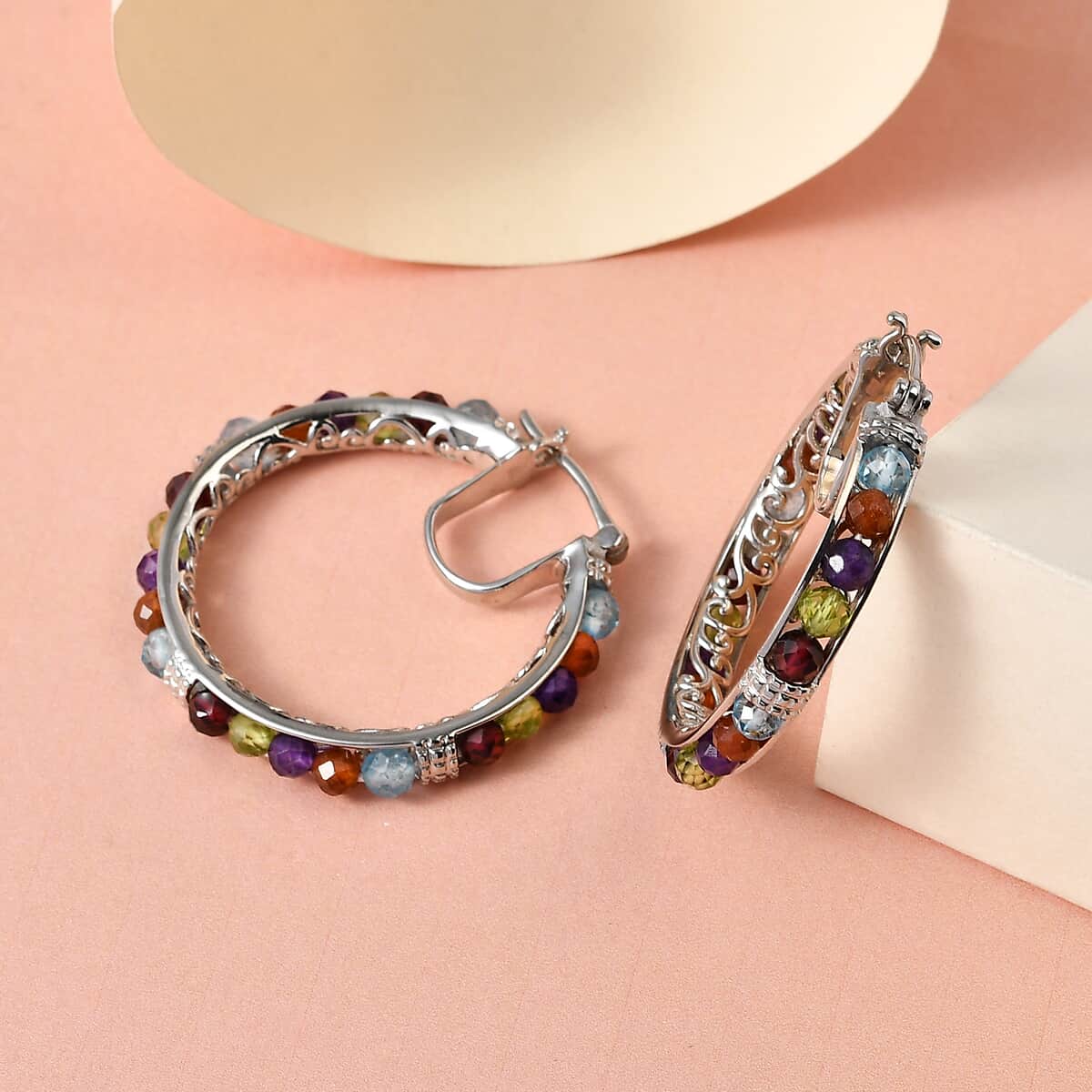 Karis Multi Gemstone Hoop Earrings in Platinum Bond 17.00 ctw image number 1