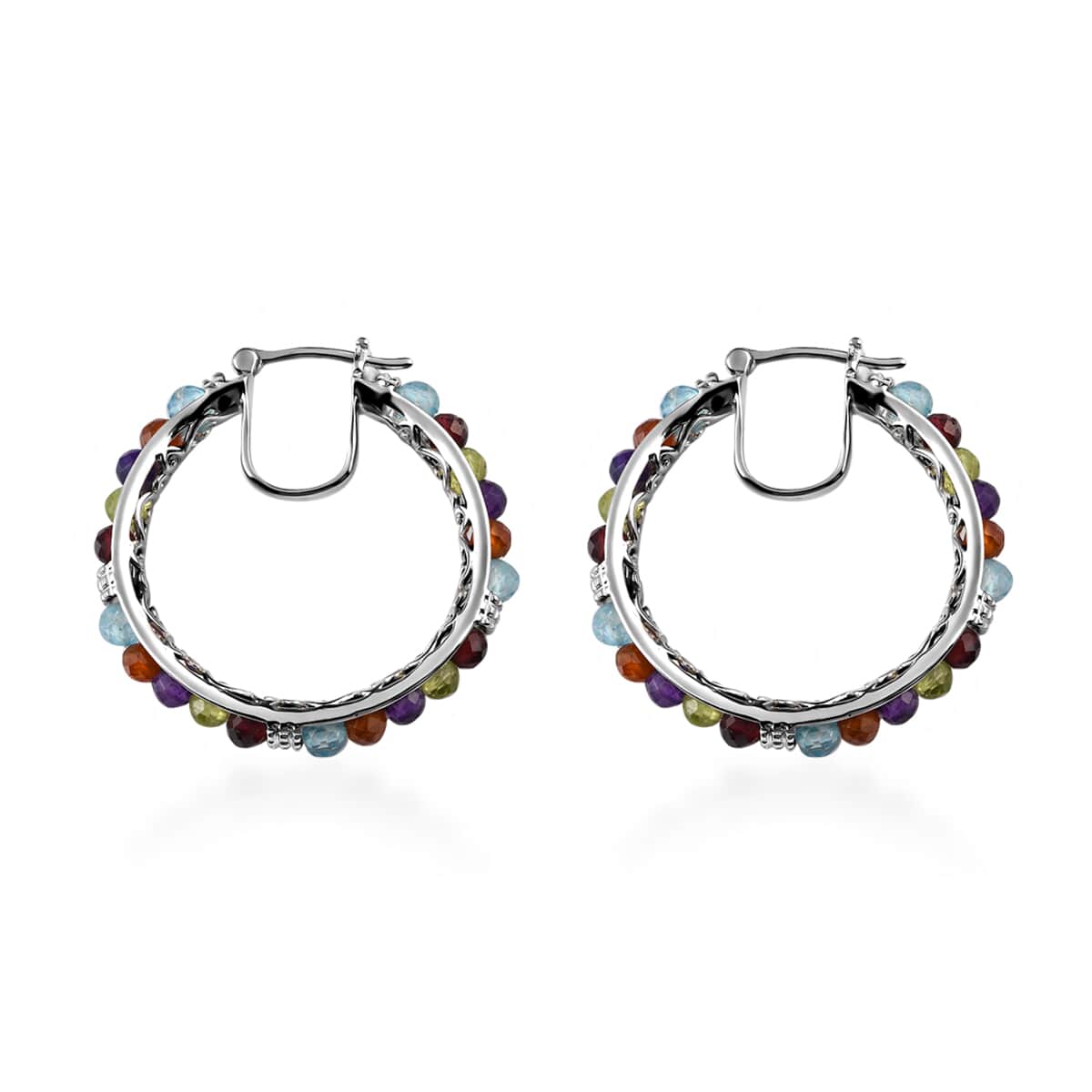 Karis Multi Gemstone Hoop Earrings in Platinum Bond 17.00 ctw image number 3