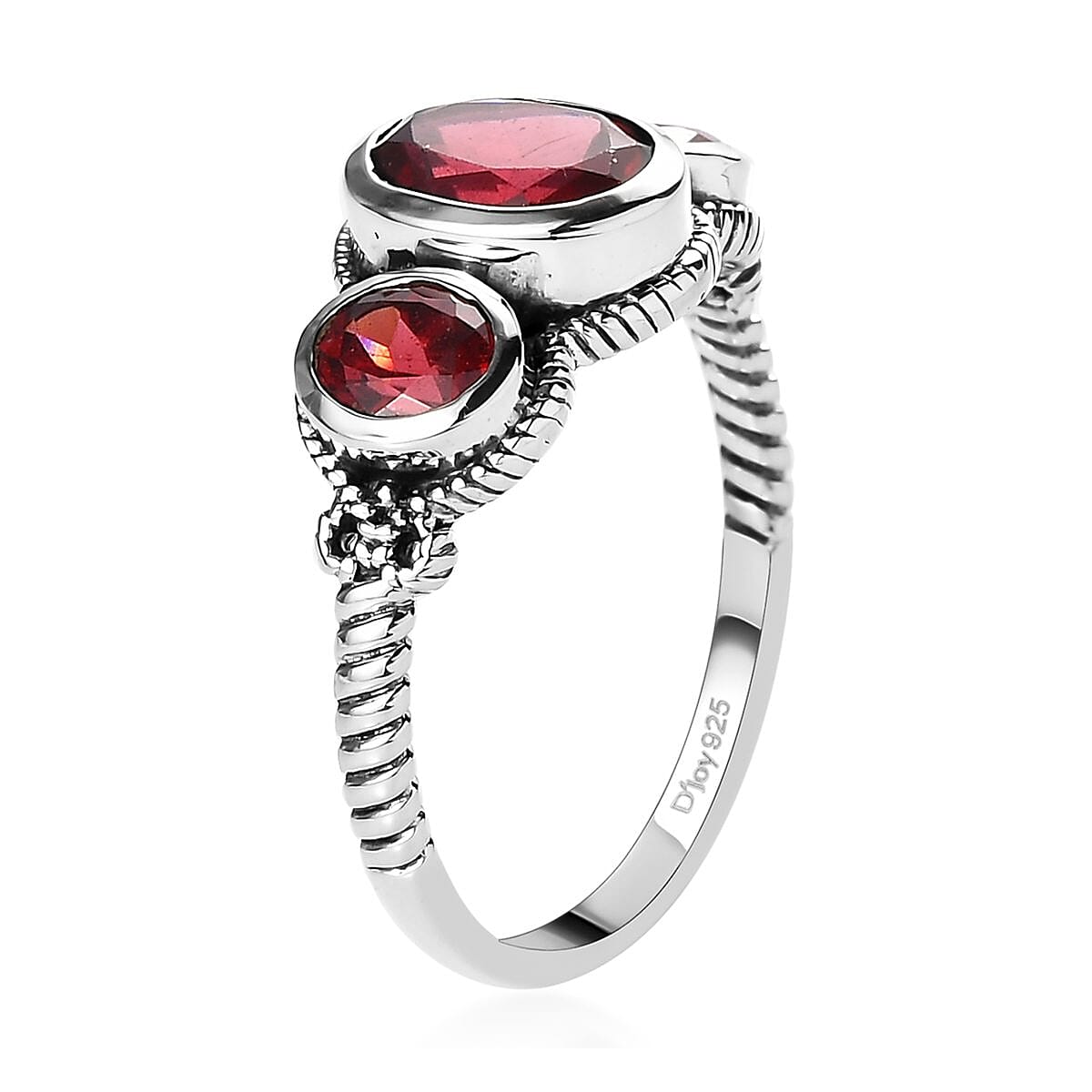 Artisan Crafted Natural Tanzanian Wine Garnet 3 Stone Ring in Sterling Silver 2.25 ctw image number 3