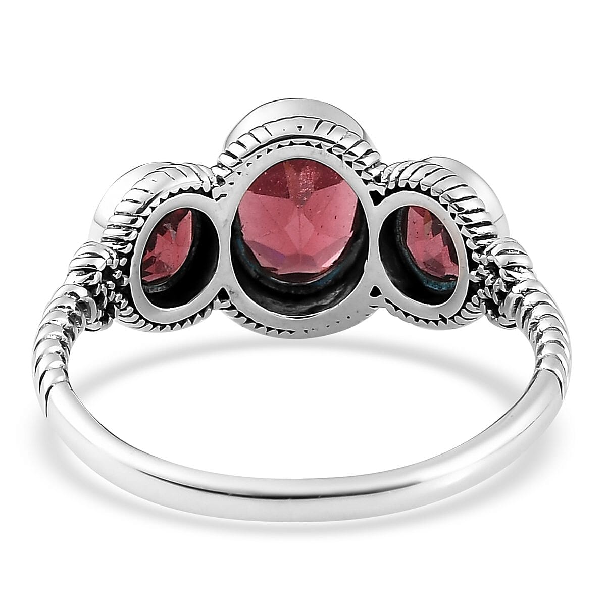 Artisan Crafted Natural Tanzanian Wine Garnet 3 Stone Ring in Sterling Silver 2.25 ctw image number 4