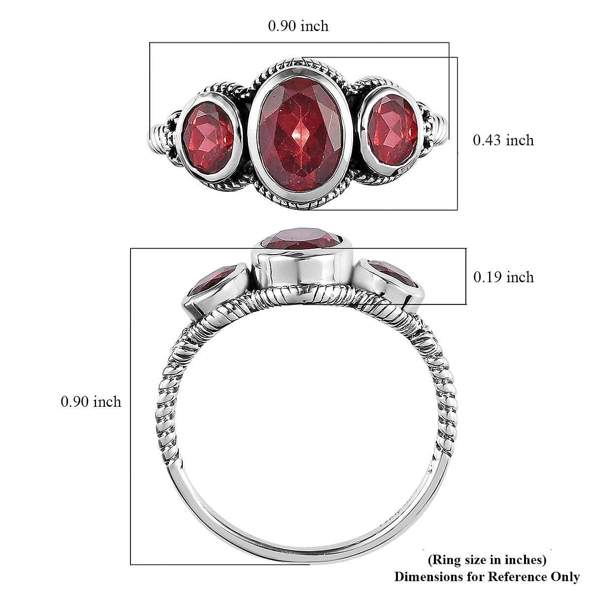Artisan Crafted Natural Tanzanian Wine Garnet 3 Stone Ring in Sterling Silver 2.25 ctw image number 5