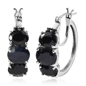 Midnight Sapphire Hoop Earrings in Platinum Over Sterling Silver 12.35 ctw