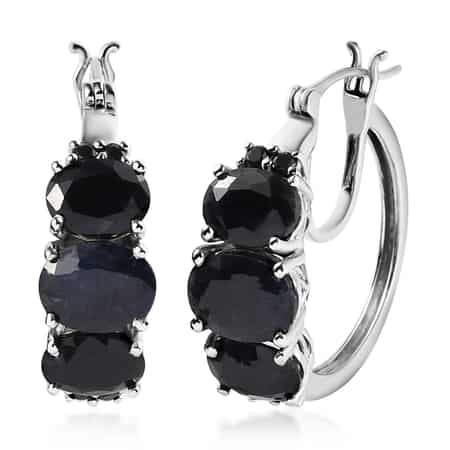 Midnight Sapphire Hoop Earrings in Platinum Over Sterling Silver 12.35 ctw image number 0