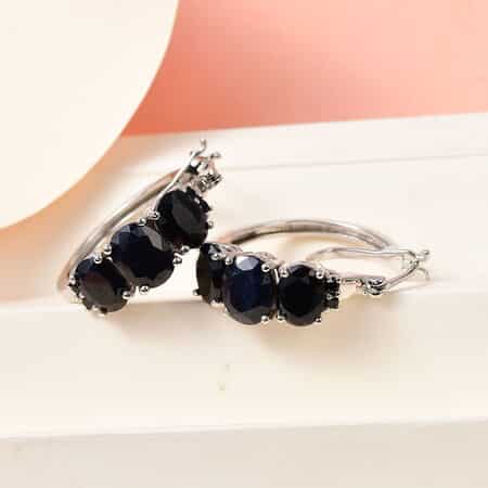 Midnight Sapphire Hoop Earrings in Platinum Over Sterling Silver 12.35 ctw image number 1