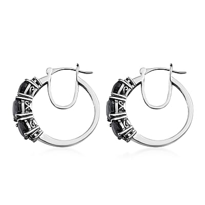 Midnight Sapphire Hoop Earrings in Platinum Over Sterling Silver 12.35 ctw