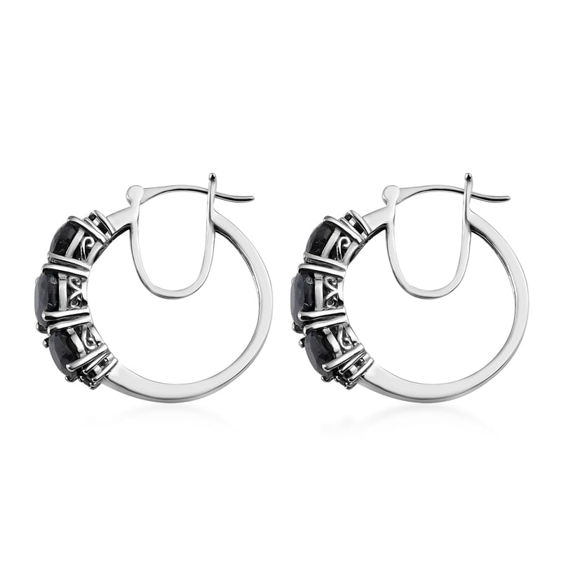 Midnight Sapphire Hoop Earrings in Platinum Over Sterling Silver 12.35 ctw