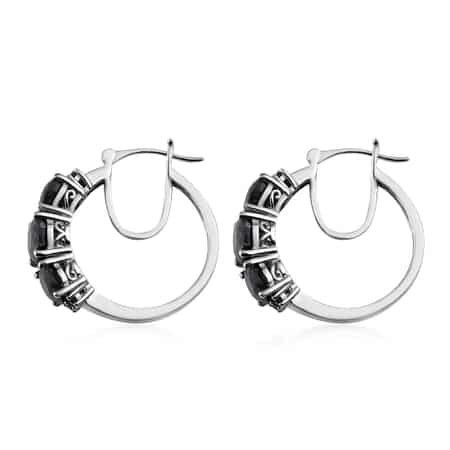 Midnight Sapphire Hoop Earrings in Platinum Over Sterling Silver 12.35 ctw image number 3
