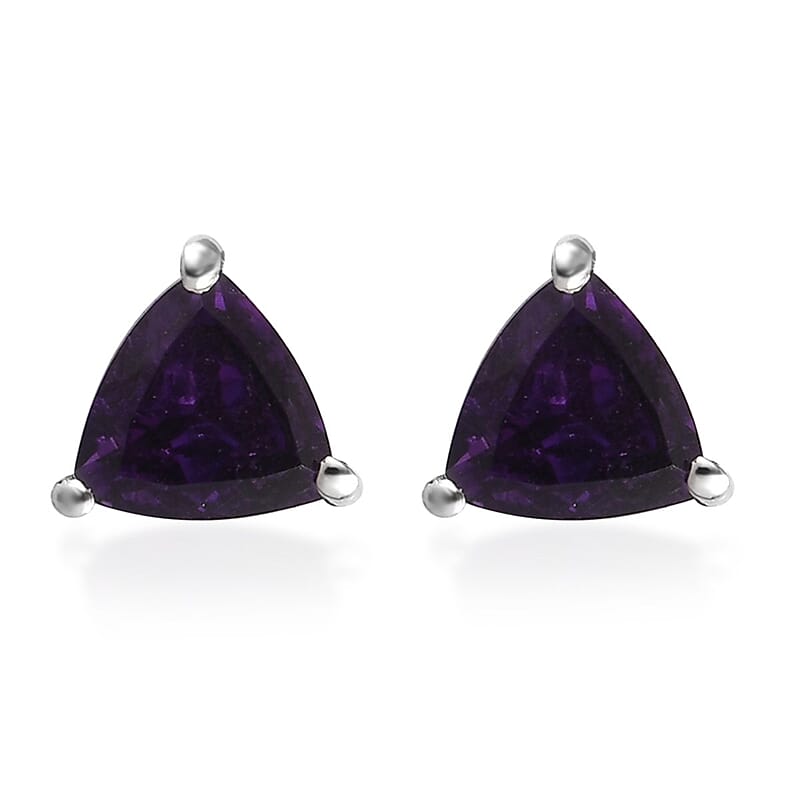 African Amethyst Solitaire Stud Earrings in Stainless Steel 1.00 ctw | Tarnish-Free, Waterproof, Sweat Proof Jewelry