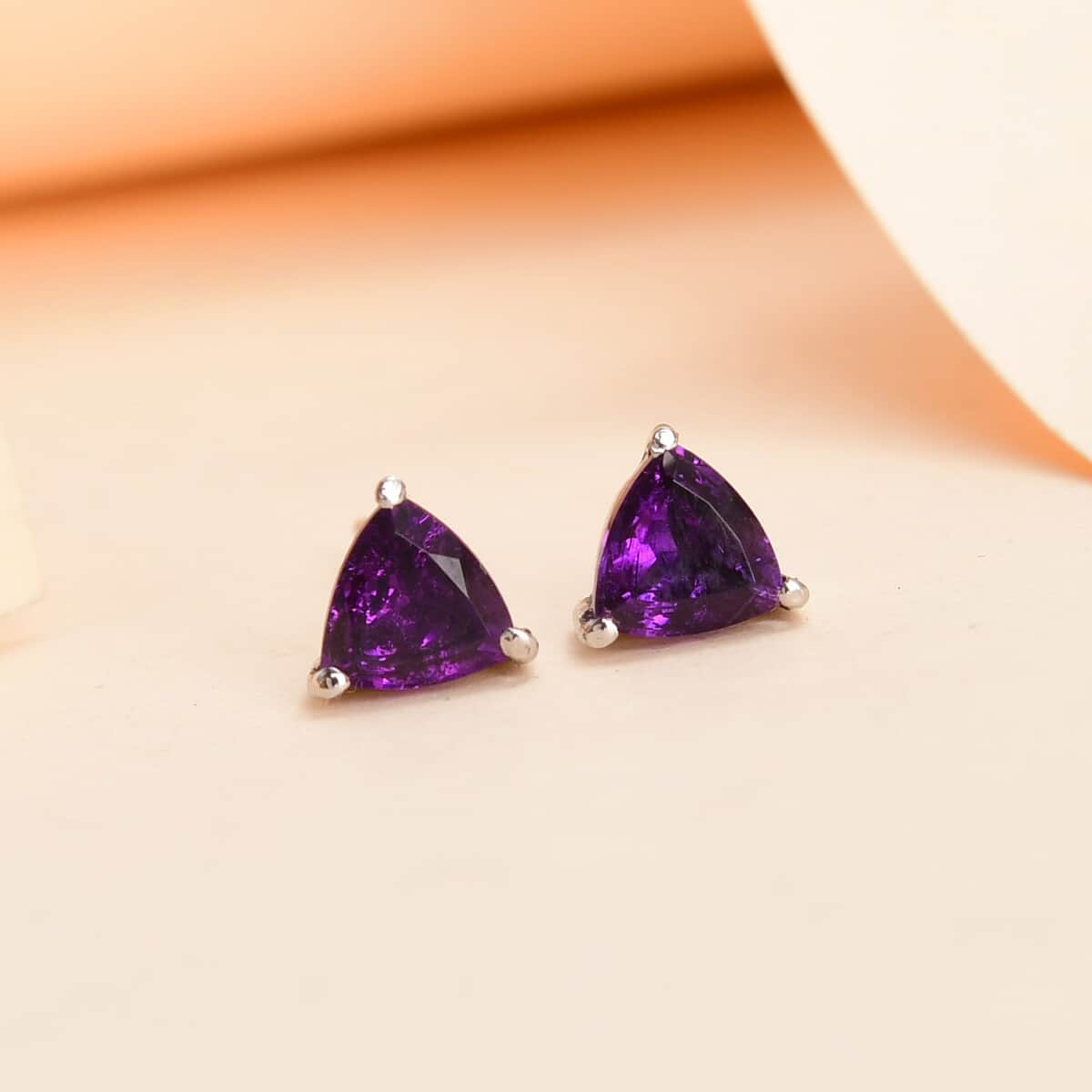 African Amethyst Solitaire Stud Earrings in Stainless Steel 1.00 ctw | Tarnish-Free, Waterproof, Sweat Proof Jewelry image number 1