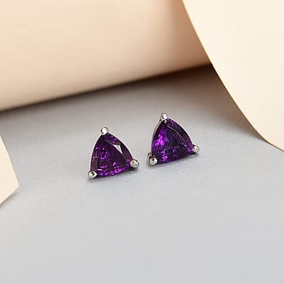 African Amethyst Solitaire Stud Earrings in Stainless Steel 1.00 ctw | Tarnish-Free, Waterproof, Sweat Proof Jewelry
