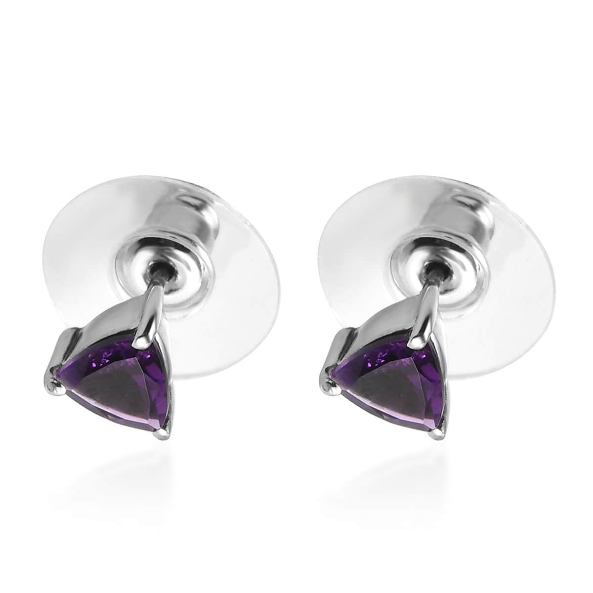 African Amethyst Solitaire Stud Earrings in Stainless Steel 1.00 ctw | Tarnish-Free, Waterproof, Sweat Proof Jewelry image number 4