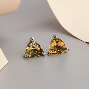 Brazilian Citrine Solitaire Stud Earrings in Stainless Steel 1.10 ctw , Tarnish-Free, Waterproof, Sweat Proof Jewelry