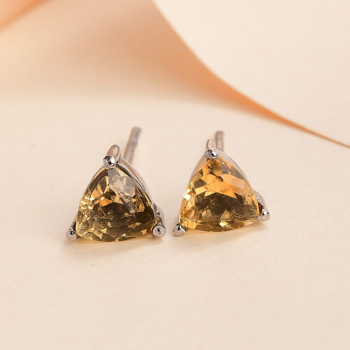 Brazilian Citrine Solitaire Stud Earrings in Stainless Steel 1.10 ctw , Tarnish-Free, Waterproof, Sweat Proof Jewelry image number 2