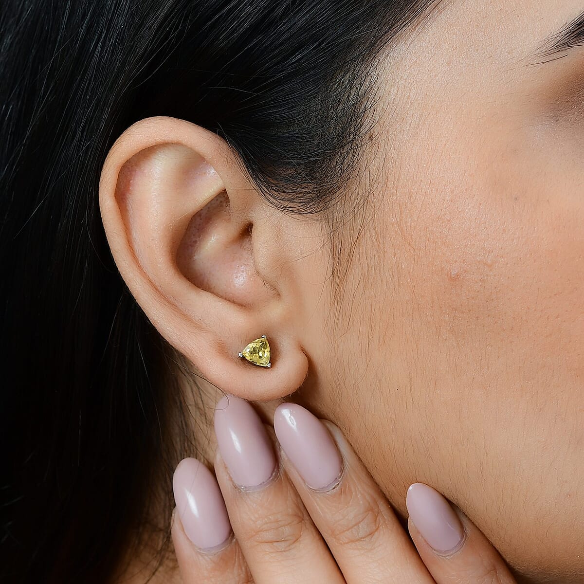 Brazilian Citrine Solitaire Stud Earrings in Stainless Steel 1.10 ctw , Tarnish-Free, Waterproof, Sweat Proof Jewelry image number 3