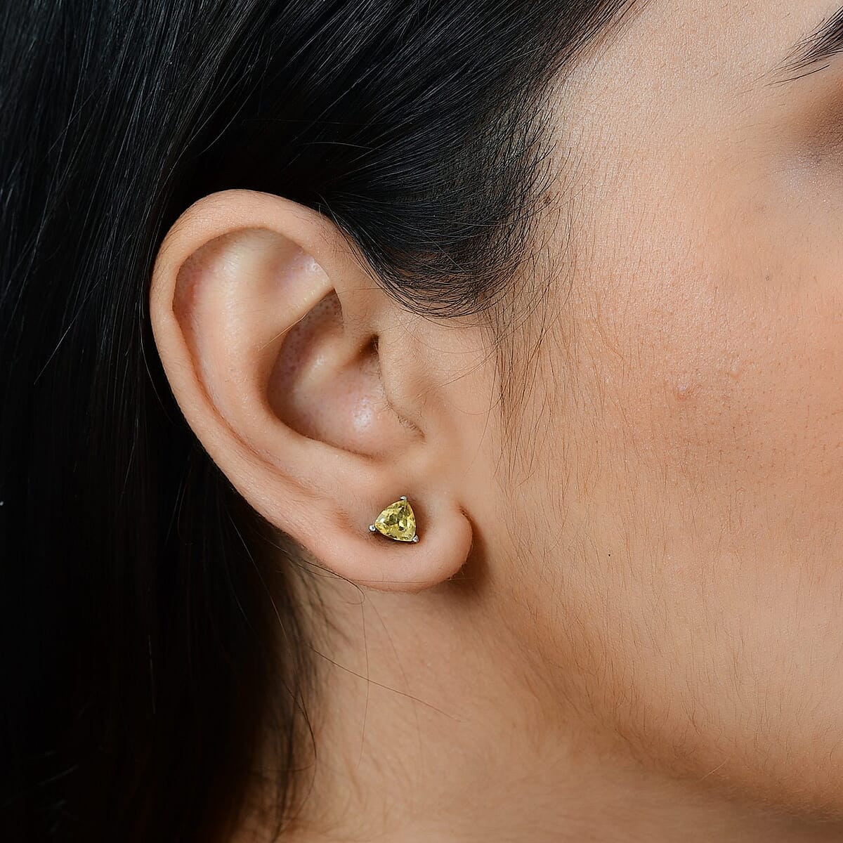 Brazilian Citrine Solitaire Stud Earrings in Stainless Steel 1.10 ctw , Tarnish-Free, Waterproof, Sweat Proof Jewelry image number 4