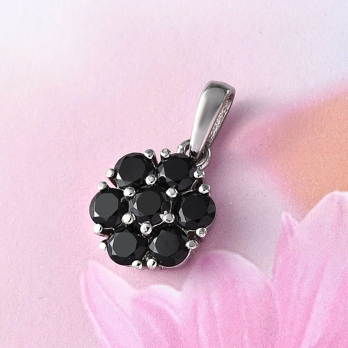 Natural Thai Black Spinel Pendant in Stainless Steel 1.25 ctw image number 1
