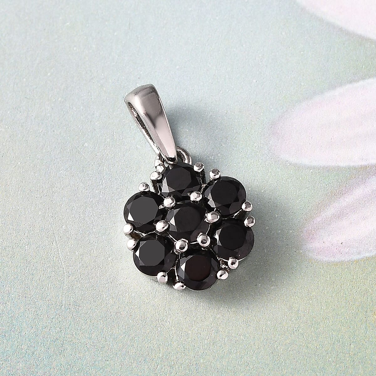 Natural Thai Black Spinel Pendant in Stainless Steel 1.25 ctw image number 2