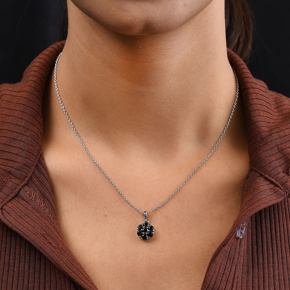 Natural Thai Black Spinel Pendant in Stainless Steel 1.25 ctw image number 3