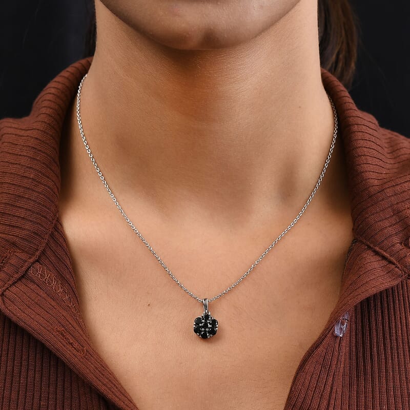 Thai Black Spinel Pendant in Stainless Steel 1.25 ctw