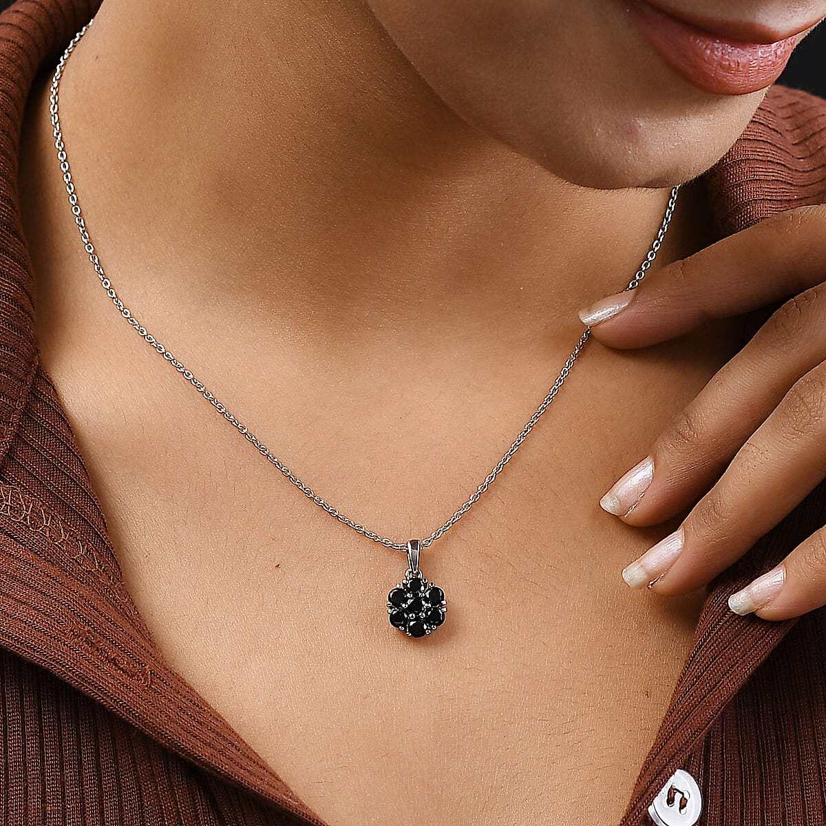 Natural Thai Black Spinel Pendant in Stainless Steel 1.25 ctw image number 4